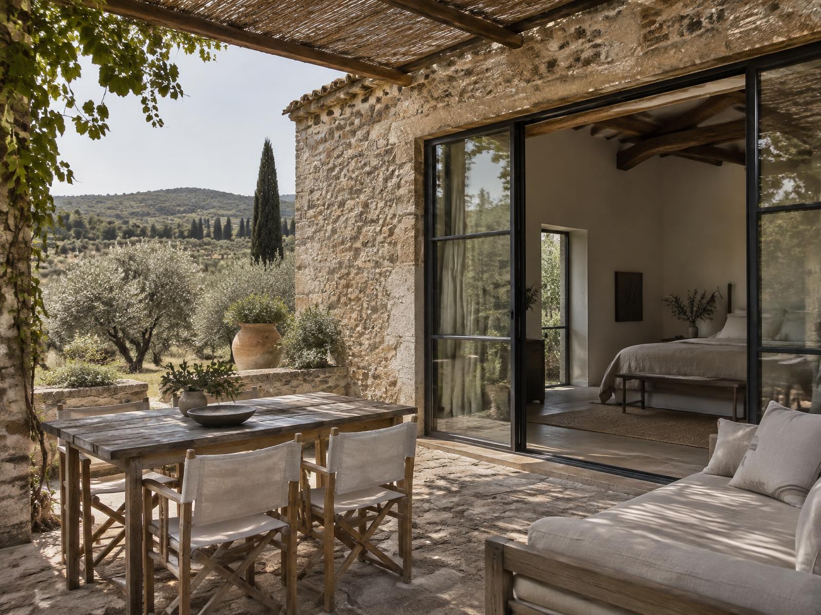 Terrazza in pietra affacciata sull’oliveto