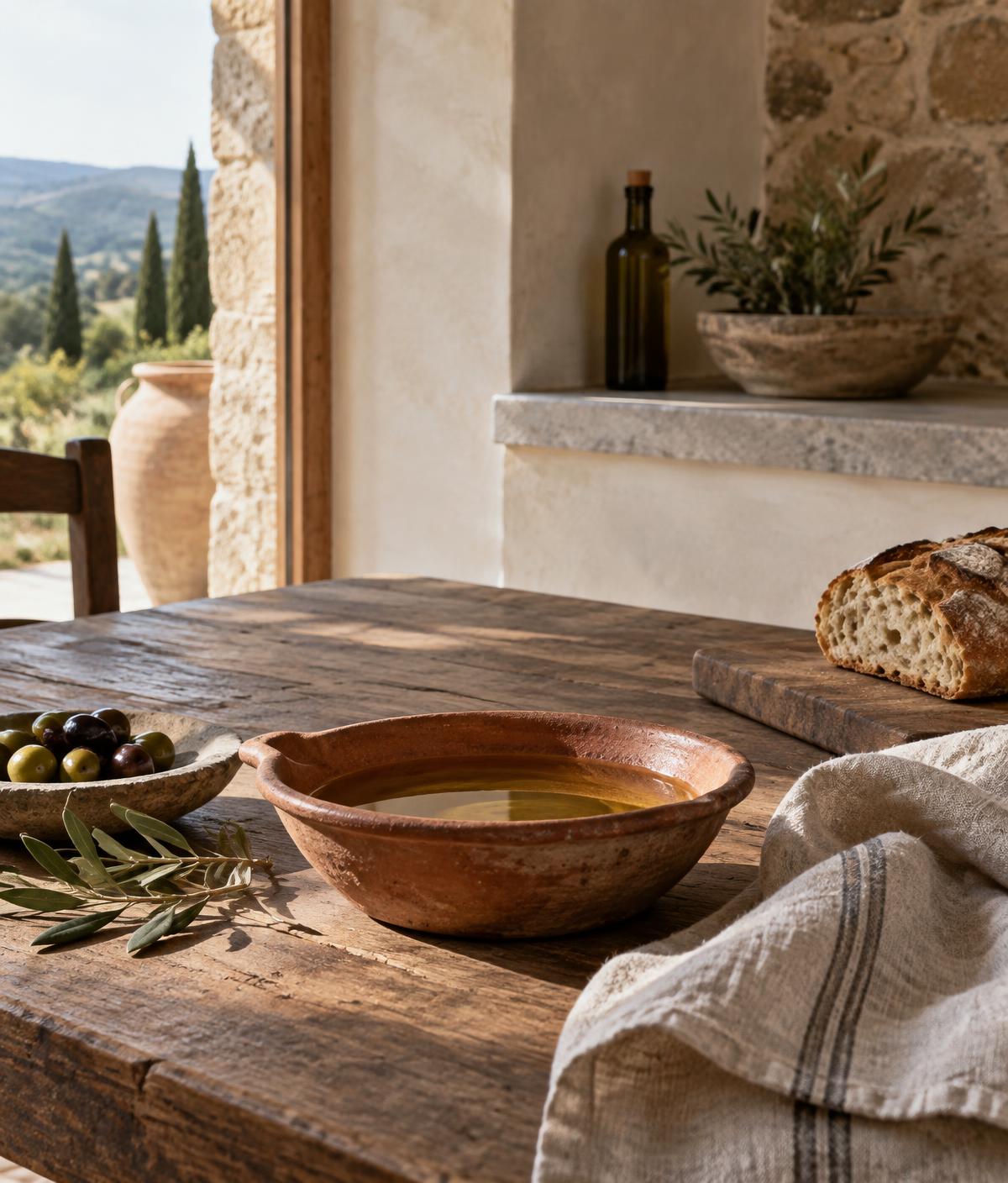 Materiali naturali della casa: ceramica, legno e lino