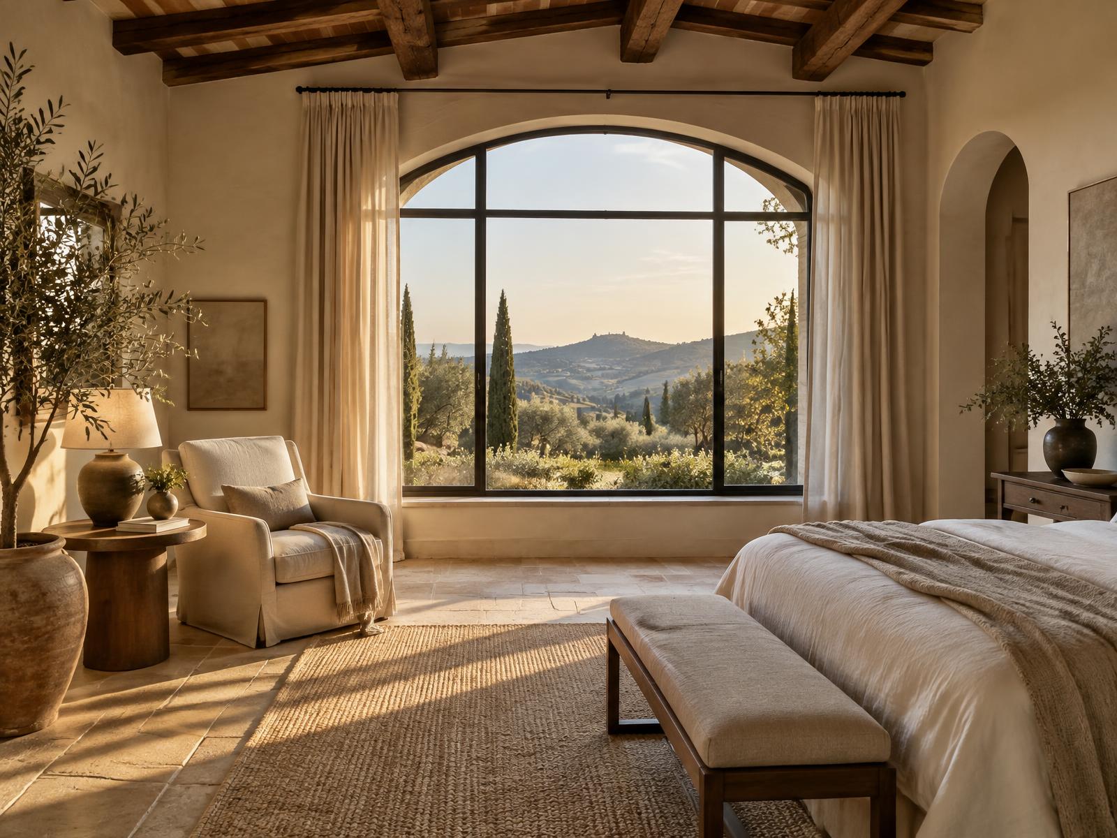 Suite Cipresso con zona lettura e grande finestra sulle colline